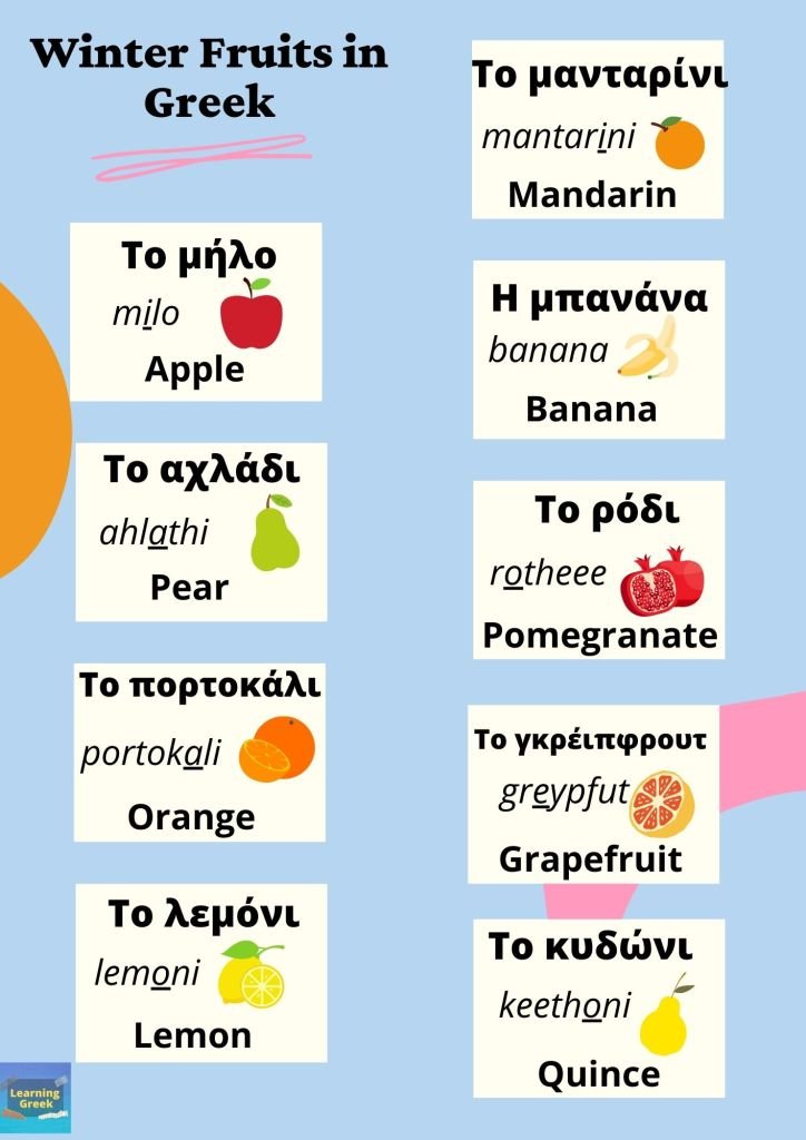 Winter fruits in Greek
