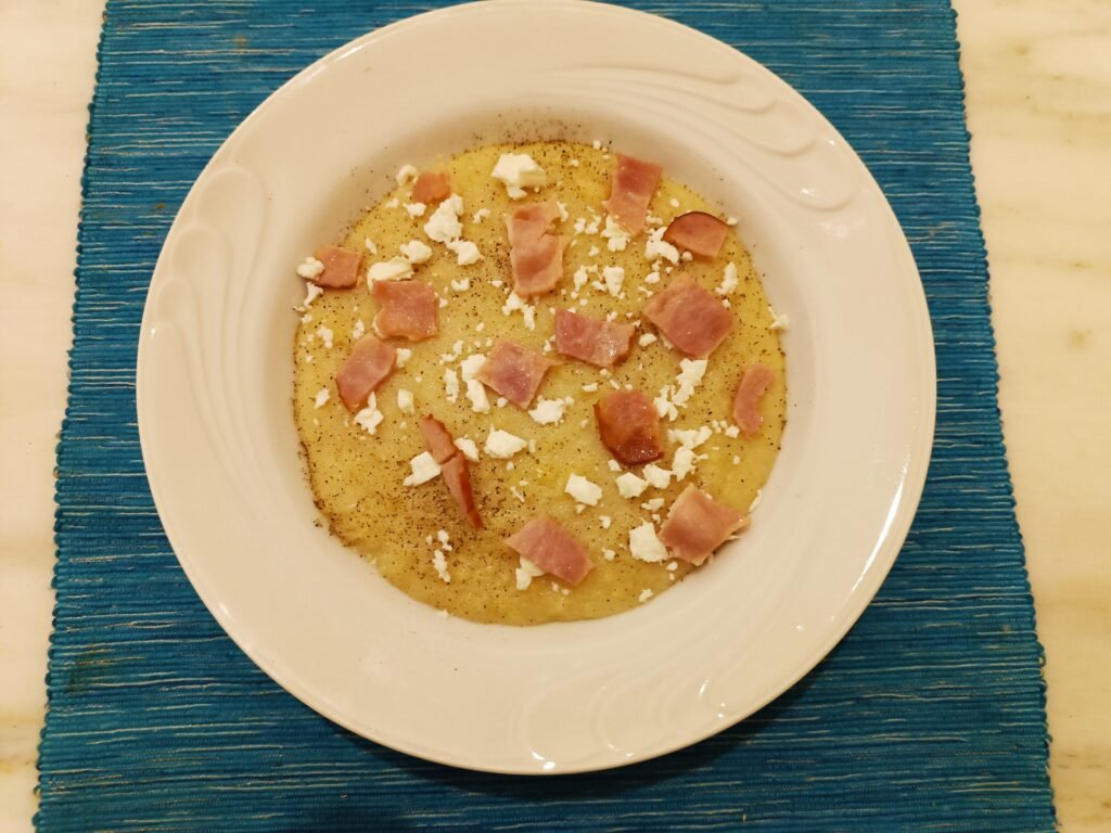 trahanas with feta and bacon