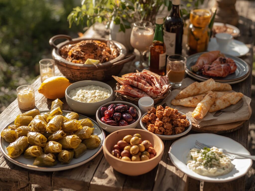 Food table for Clean Monday in Greece