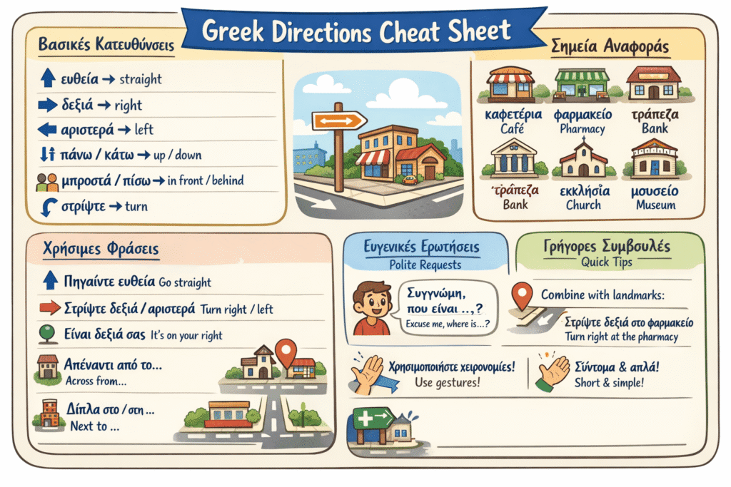 how to give directions in Greek