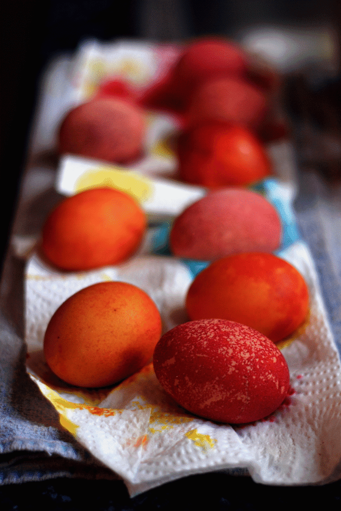 greek easter eggs dyed in red