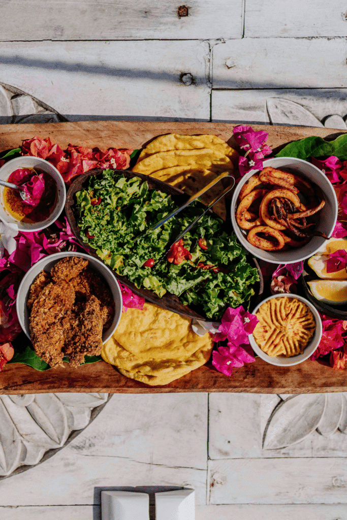 a variety of greek vegan food