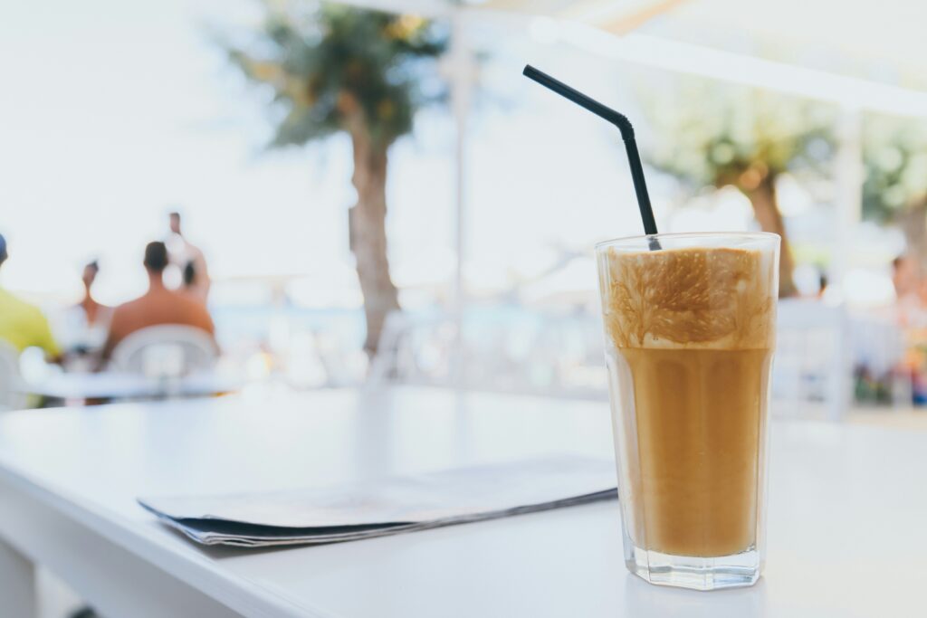 the iconic coffee in Greece, frappe on a table