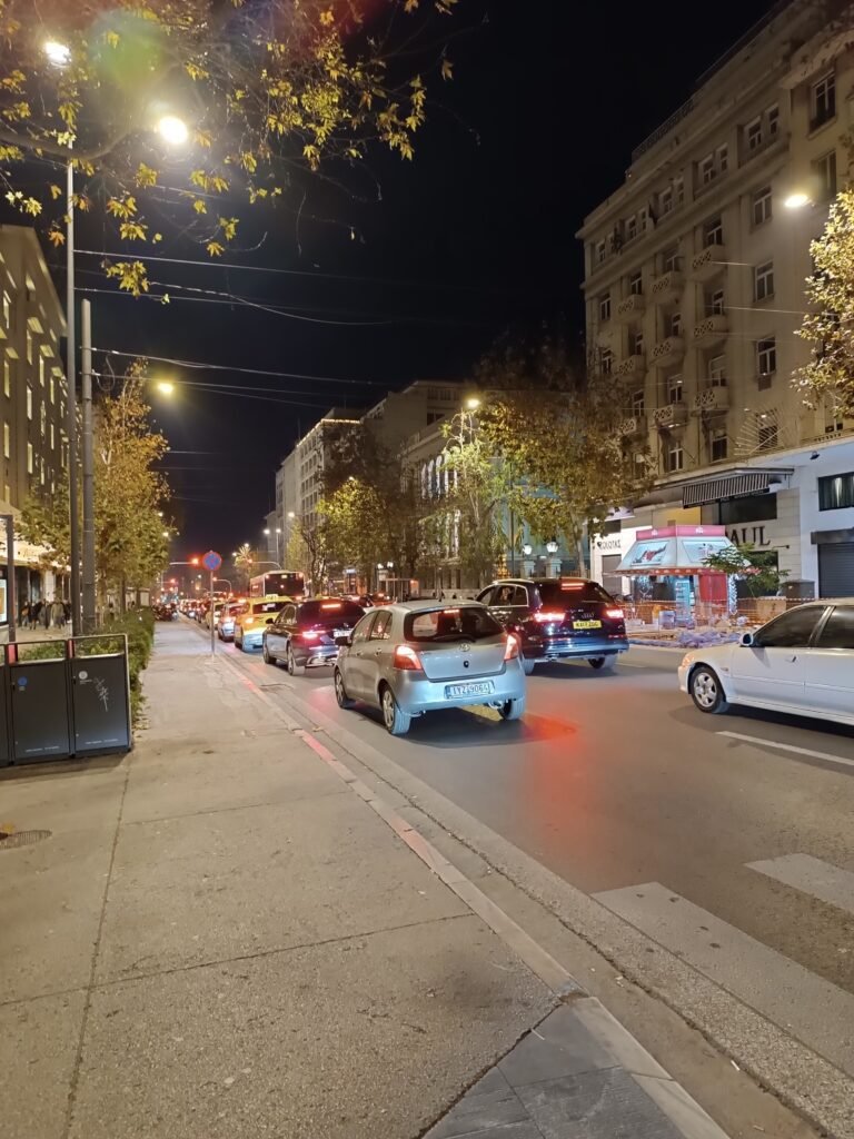 Athens travel tips a central road of Athens during the night