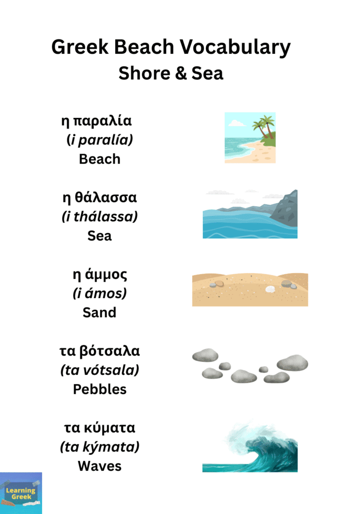 Greek Beach Vocabulary for the Shore & Sea