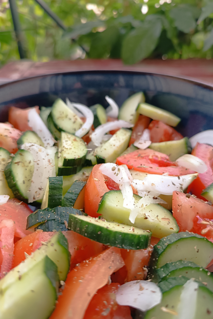 All vegetables cut in a bowl for my choriatiki and dakos style salad