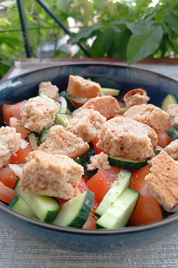 All vegetables and barley rusks in a bowl for my choriatiki and dakos style salad